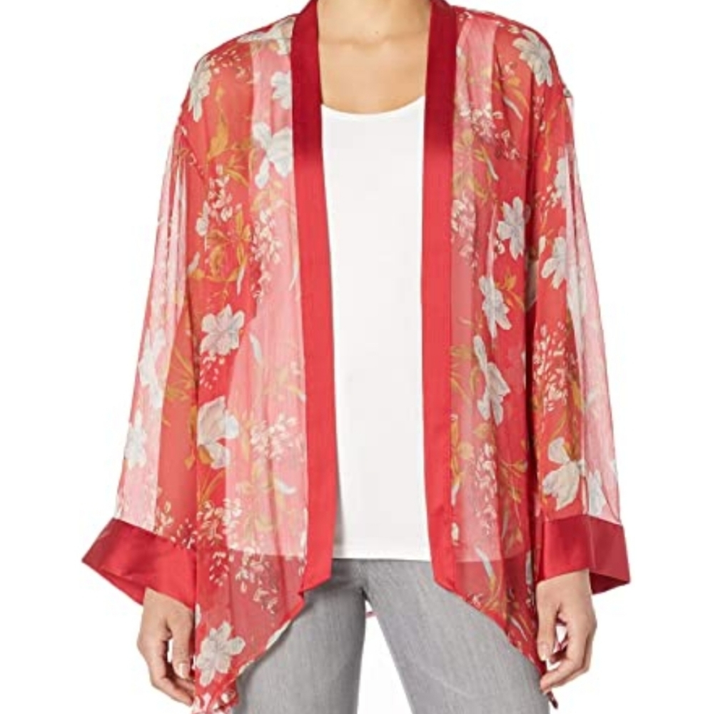 VINCE CAMUTO‎ RED FLORAL KIMONO..SIZE S